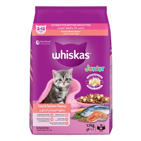 WHISKAS® Dry Junior 2-12 Months Tuna and Salmon Flavour Suitable for Mother and Kitten