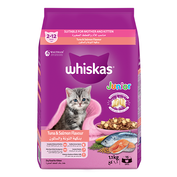WHISKAS® Dry Junior 2-12 Months Tuna and Salmon Flavour Suitable for Mother and Kitten