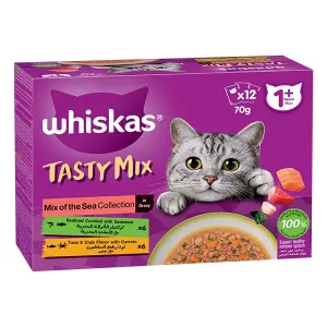 whiskas tasty mix 1 plus years mix of the sea collection in gravy multipack