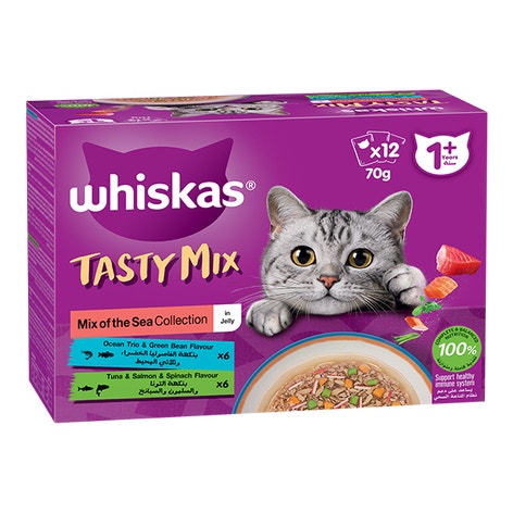 whiskas tasty mix 1 plus years mix of the sea collection in jelly multipack