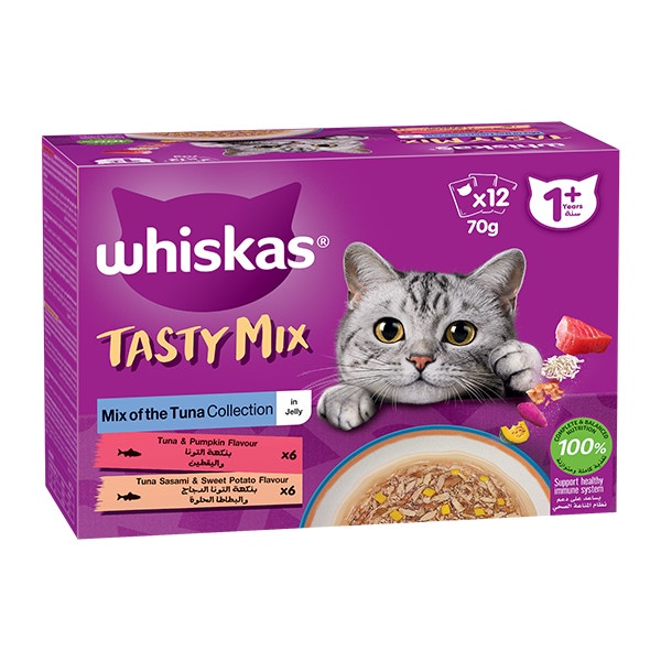 whiskas tasty mix 1 plus years mix of the tuna collection in jelly multipack