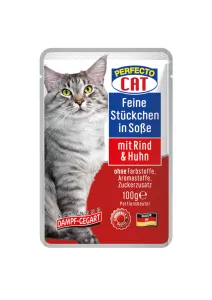 Perfecto Cat Fine pieces in sauce with beef & chicken 100g